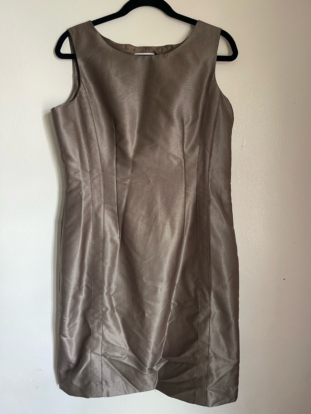 Calvin Klein Taupe Metallic Sleeveless Sheath Dress Size 12 NWT Career Cocktail